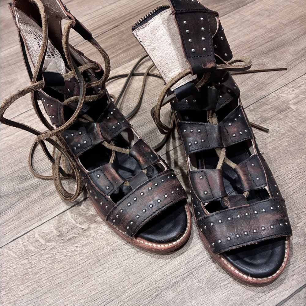 Freebird by Steven Distressed Brown Studded Lace-Up Sandals - Picture 11 of 11